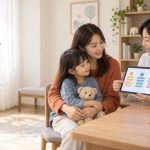 兒科醫師用平板向媽媽和孩子說明三種流感疫苗的差異——流感疫苗比較｜平安聯合診所