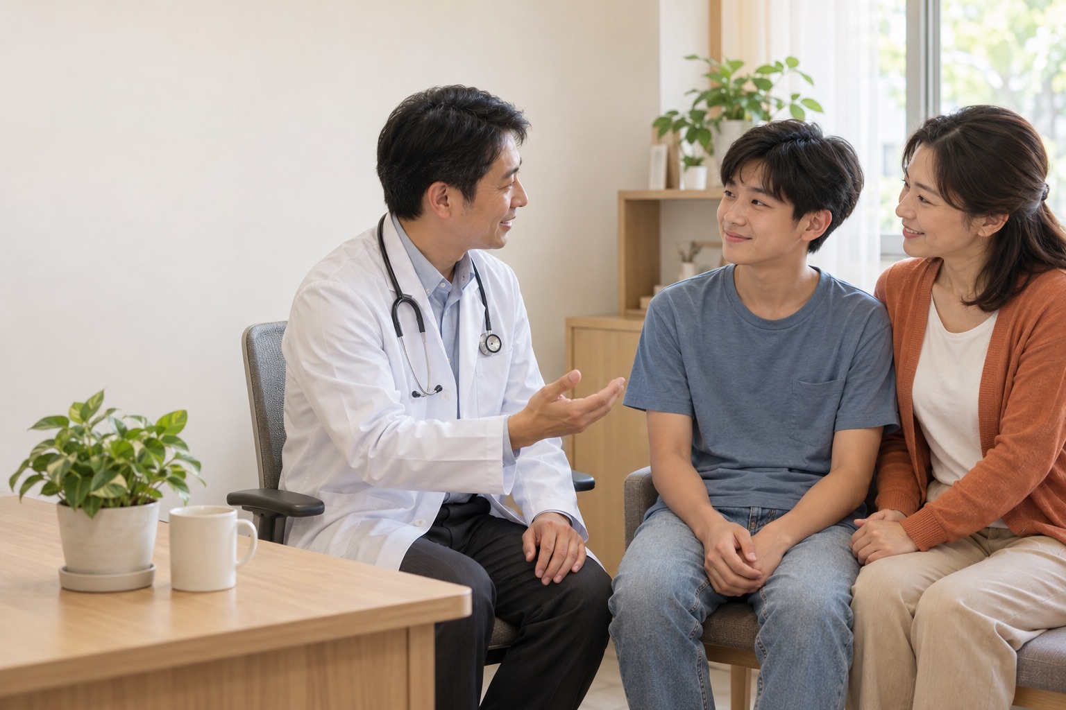 兒科醫師在診間向青少年和媽媽說明:台南青少年減重門診